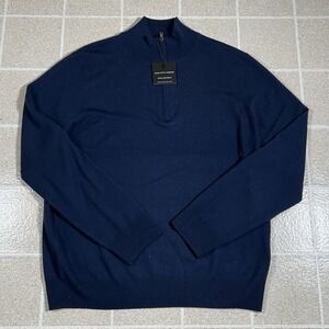 Saks Fifth Avenue NWT Men's Navy Blue Merino Wool 1/4 Zip Sweater SZ L
